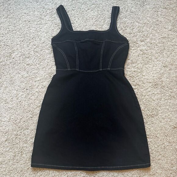 Reformation Black Corset Jean Dress size 6 Davies Bustier Denim Mini Dress - Picture 2 of 7